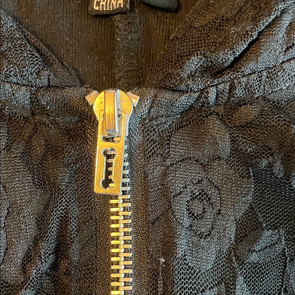 Royal Bones Black Floral Lace Zip Hoodie with Side Lace-Up - Picture 9 of 12